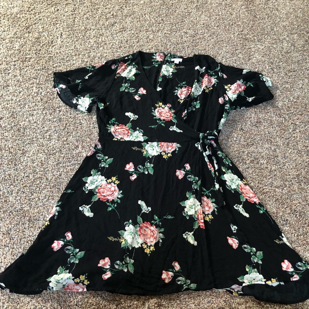 Black Floral Wrap Dress